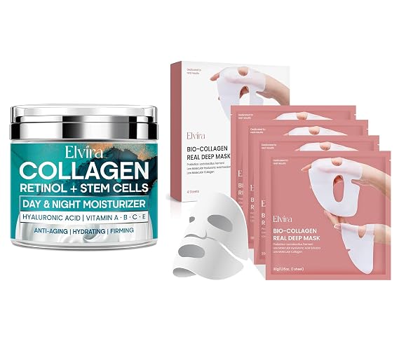 Elvira Face Moisturizer with Collagen, Retinol, Stem Cell & Hyaluronic Acid & Bio-Collagen Face Mask