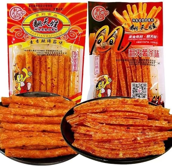 Spicy gluten latiao, Chinese traditional gluten, Nostalgia spicy strips, Super hot spicy stick, delicious instant classic hot&spicy flavor snack, Casual spicy snacks (2 Flavor Mix,10 pack)