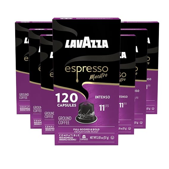 Lavazza Espresso Maestro Intenso Aluminum Capsules Compatible with Nespresso* Original Machines, Medium-Dark Espresso Roast, Arabica and Robusta (120 Capsules)
