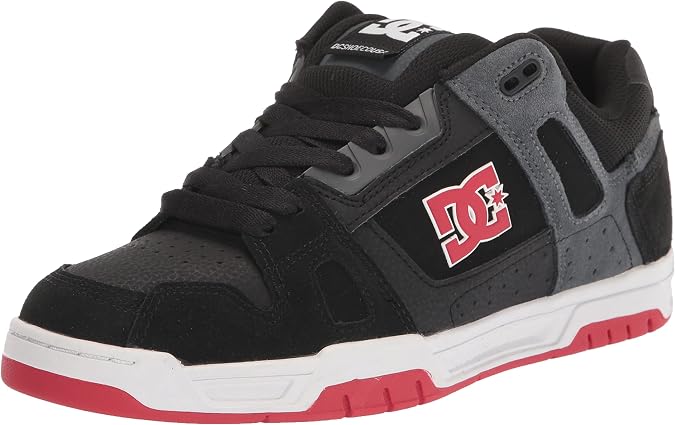 DC Men's Stag Skate Shoe, Black/RED/Grey, 11.5