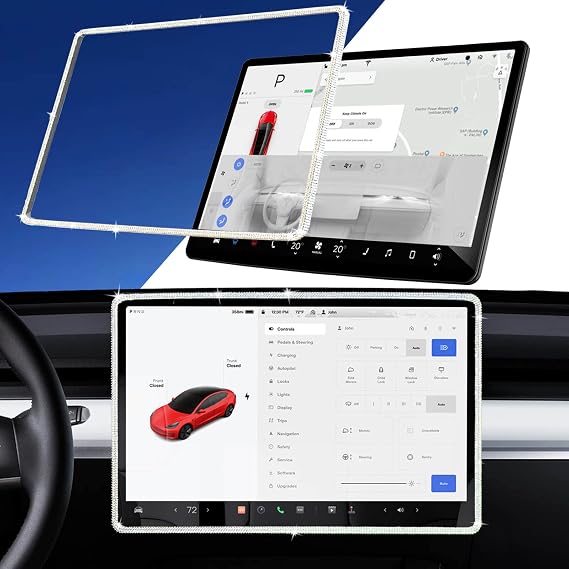 Bling Bling 15" Screen Protector Frame for Tesla Model 3 & Y | Compatible with Model 3 2017-2023 & Model Y 2019-2025.2, Sparkly Rhinestone 15 Inch Center Console Screen Trim