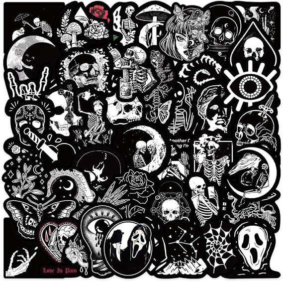 Gothic Stickers 50 PCS Dark Goth Stickers Aesthetic Black Stickers Adults Teens Vinyl Sticker for Kindle Journal Scrapbook Water Bottles Bicycle