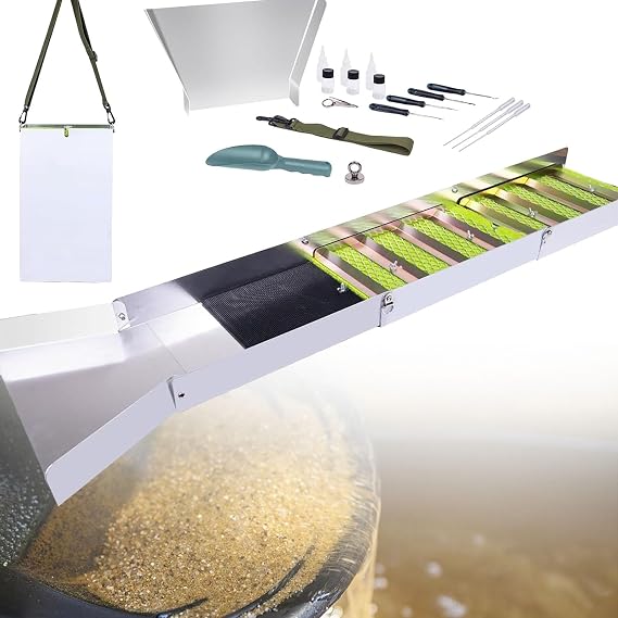 Folding Sluice Box Gold,50" Sluice Boxes with Miner's Moss,Lightweight Gold Prospecting Tool for Rivers, Creeks Dredging