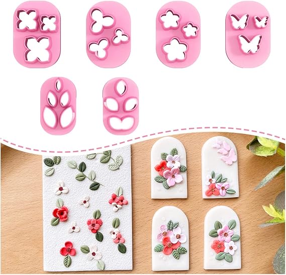 KEOKER Mini Clay Polymer Cookie Cutters for Polymer Clay Jewelry 6 Flower Leaf Butterfly Shapes