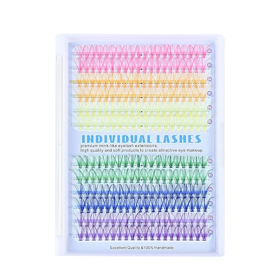 D Curl Colored Lash Clusters 20P 240 Pcs Faux Mink 14-16mm, 6 Bright Colors Individual Segment Lashes Soft Natural Long Individual False Eyelashes Curly Reusable for Party & Creative Makeup LASGOOS