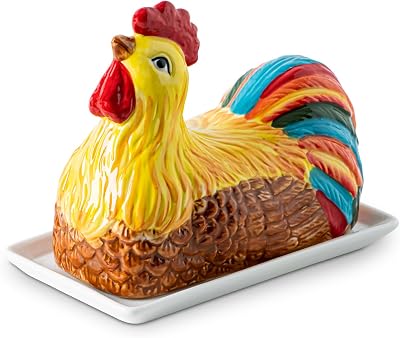 Chicken Butter Dish With Lid For Countertop Colorful Ceramic Butter Container Covered Butter Dish White Butter Tray Cute Butter Keeper Elegant Butterdish Mantequillera Con Tapa