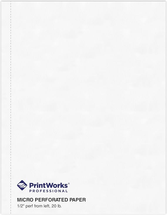 PrintWorks Professional 1/2" Vertical Perforated Paper 8.5" x 11" - Perfect For Booklets & Catalogs - Made in the USA - 500 Sheets - 20 lb - Printer Compatible - White (04114)