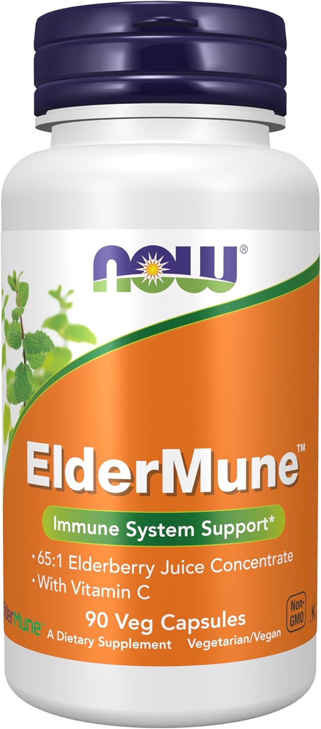 NOW Foods Supplements, ElderMune 65:1 Elderberry Juice Concentrate With Vitamin C, Immune System Support, 90 Veg Capsules