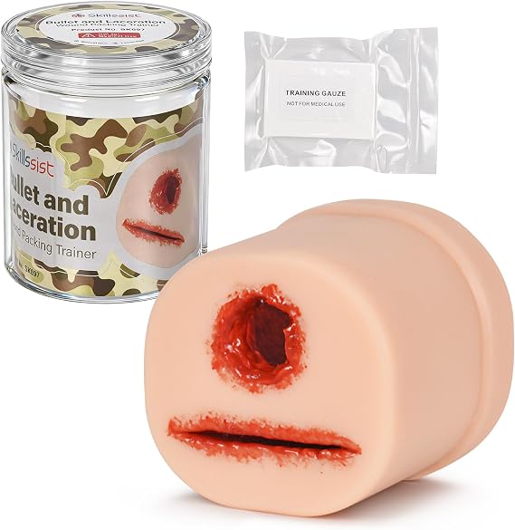 2-in-1 Bullet & Laceration Wound Packing Trainer | Bleed Control Trainer for Hemostasis Practice, Wound Packing Simulator for Medical Education