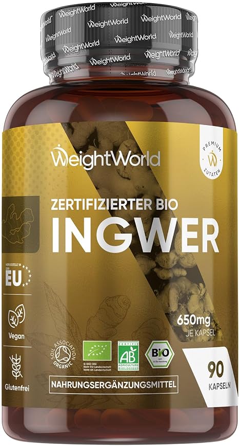 WeightWorld Organic Ginger Capsules - 650mg Vegan Ginger Powder Per Serving