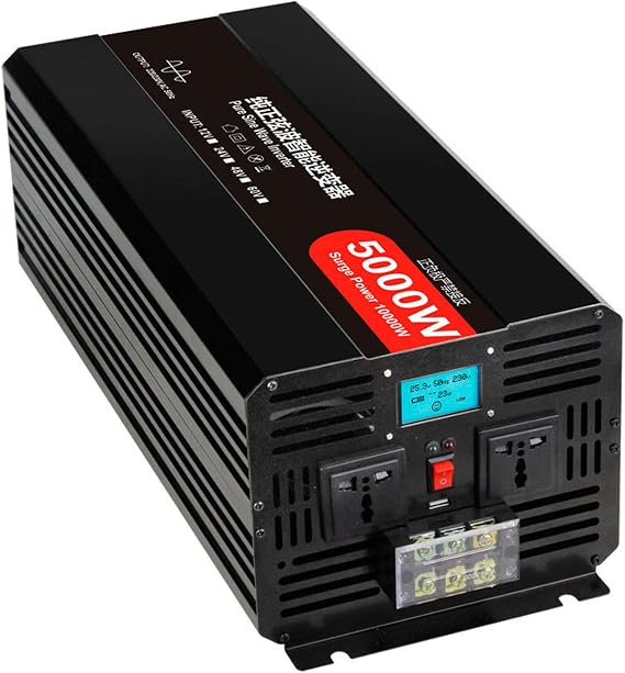 TGHY 5000W Pure Sine Wave Inverter, 12V/24V/48V DC to AC, with AC Outlets USB Port and LCD Display, Peak 10000W, Power Converter for Solar System, Off-Grid