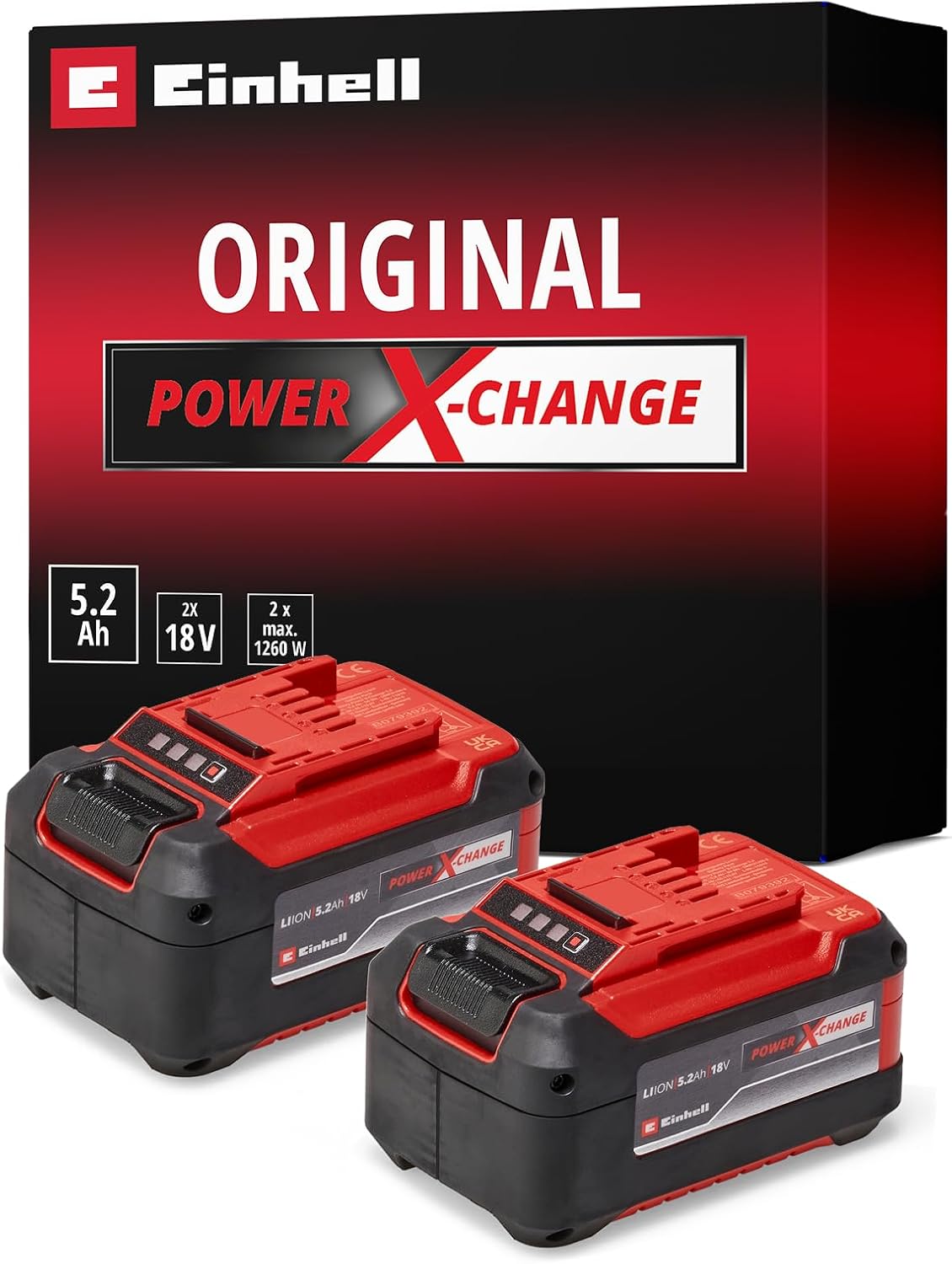Einhell PXC Twinpack 5.2 Ah Power X-Change Akü (Li-Ion, 18 V, 2 x 5.2 Ah, Tüm Power X-Change cihazları ile uyumlu, Aktif Akü Yönetim Sistemi, Özel Şarj Döngüleri) - 4511526