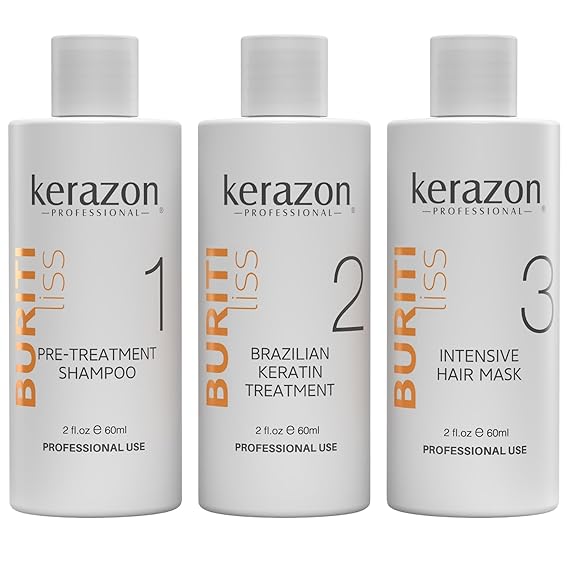 KERAZON Brazilian Keratin Treatment Buriti Liss Kit 2oz/60ml - At Home Keratin Treatment Smoothing and Straightening - Keratina para Alisar el Pelo - For All Hair Types