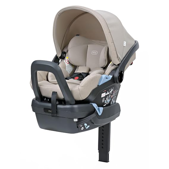 PEG Primo Viaggio Lounge - Reclining Rear Facing Infant Car Seat - Includes Base with Load Leg & Anti-Rebound Bar - for Babies 4 to 30 lbs - Made in Italy - Astral (Beige)
