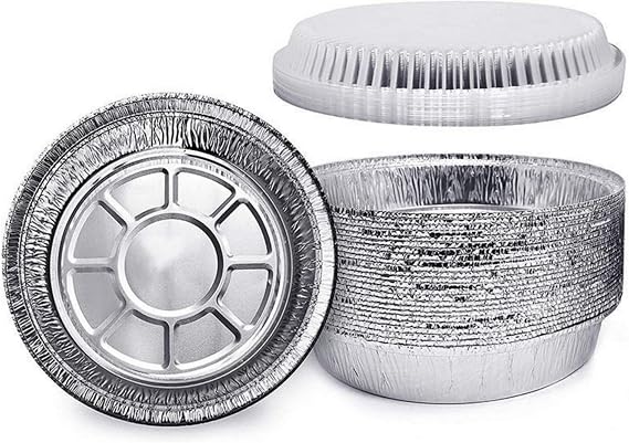 7'' Inch Round Tin Foil Pans Disposable Aluminum Pans with Clear Lids (30 Pack), Freezer & Oven Safe - For Baking, Cooking, Storage, Roasting, Reheating, Recyclable, Pack of 30