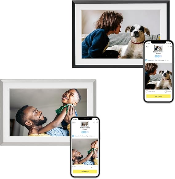 Aura Carver 10.1" WiFi Digital Picture Frame | The Best Digital Frame for Gifting | Send Photos from Your Phone | Quick, Easy Setup in Aura App | Free Unlimited Storage | (Gravel with White Mat)