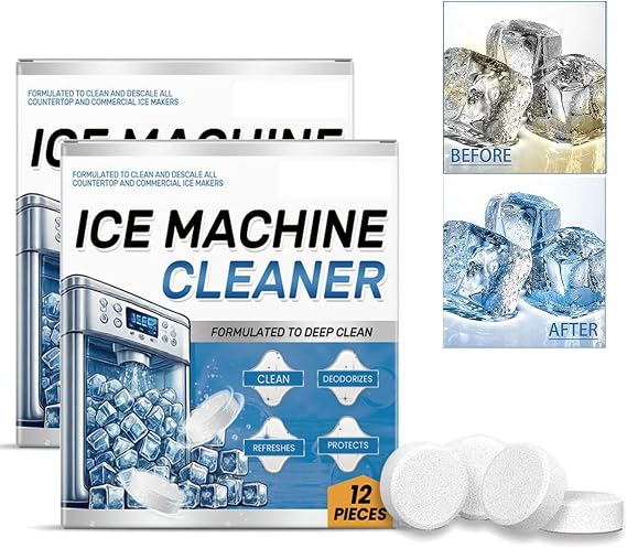 Ice Machine Cleaner Maker Descaler - 12 Clean Tablets for Frigidair e Ice Machine, Helps Remove Hard Water and Mineral Buildup for Great-Tasting Ice