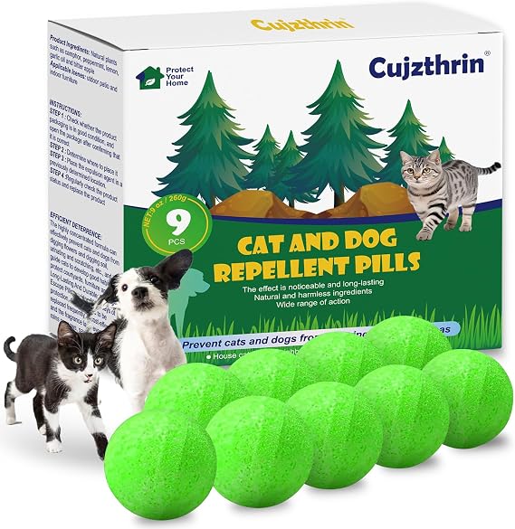 Natural Peppermint Oil Cat Repellent for Outdoor & Indoor Use, Keep Cats & Dogs Away from Yard, Garden & Furniture, 6-Month Protection, 9 Pack