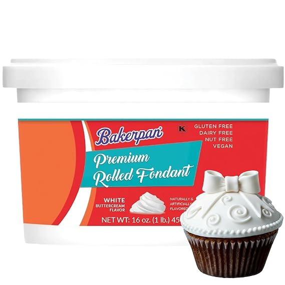 Bakerpan Premium Rolled White Fondant for Cake Decorating, Buttercream Flavor - 1 Pound