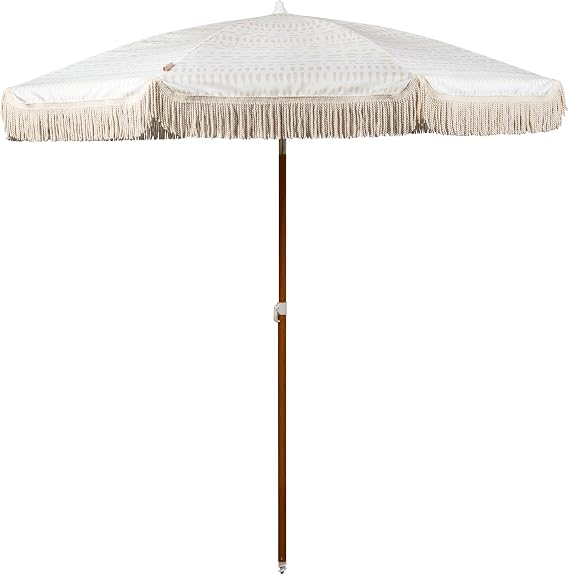 BEACH STATE Summerland 6.5 Feet Beach Umbrella with Fringe - Patio Umbrella - Outdoor Umbrella - UV50+ Sun Protection