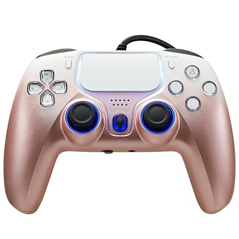 NBCP Wired PS5 Controller, Turbo, Hall-Effect Triggers, Dual Vibration, 6-Axis Gyro, 10ft Cable Gamepad Compatible with PS5/PS4/PC/Steam Rose Gold Color