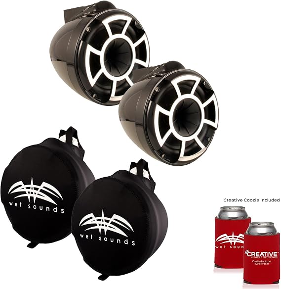 Wet Sounds REV 8 X Tower Speaker Bundle with SUITZ8 Covers Black | REV 8 X mount tower speakers with Wet Sounds SUITZ8 speaker covers in black.