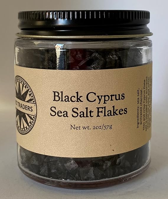 Salt Traders Cyprus Black Pyramid Sea Salt Flakes - 2 oz Net Wt. (Glass Jar)