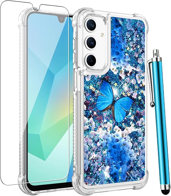 for Samsung Galaxy A37/A36 5G Phone Case, Glitter Blue Butterfly