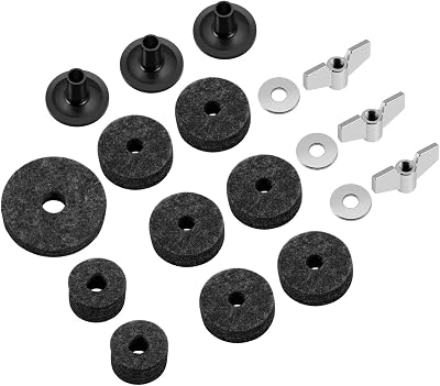 Flexzion 18-Piece Cymbal Accessories Kit - Includes Cymbal Felts and Sleeves with Base, Wing Nuts, Washers, Hi-Hat Cup & Clutch Felts for Mounting & Securing Cymbals on Drum Sets Gray