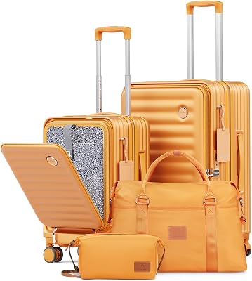 Joyway Luggage Set 2 Piece, PC Hardside Carry on Suitcase 20 Inch with Front Pocket and Expandable Checked-Medium 24 Inch with TSA Lock, Orange
