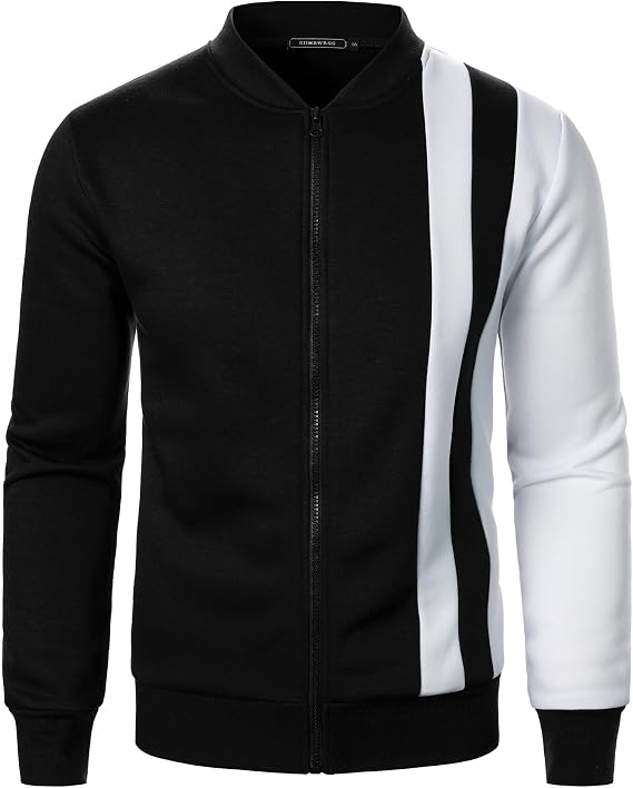 Men's Lightweight Baseball Jacket Full Zipper Cardigan Jacket Color Block Stripe Tops Fashion Trendy Coat Outwear