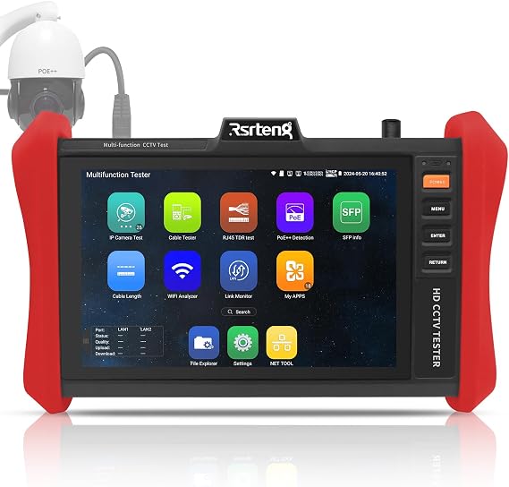 Rsrteng CCTVテスター 4K 12MP IPカメラテスター POE++ 最大90W POEカメラテスト 8インチ 1920x1200 IPS タッチスクリーン 1CH SFP モジュール WiFiネットワークツール ケーブルテスト POE検出 電源管理 アプリアップデート