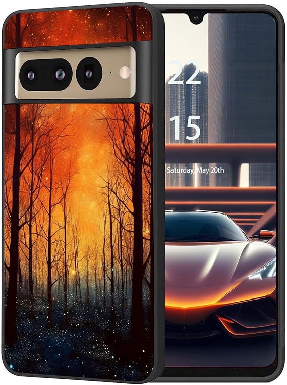 for Google Pixel 7 Pro Thin Soft Frosted TPU Case Shock-Absorption Anti-Scratch Durable Protective Cover for Google Pixel 7 Pro 6.7"(2022),Forest Night Sky Design
