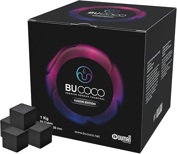BUCOCO Coconut Charcoal Cubes 26mm Natural Coconut Shell Grilling Charcoal Long Burning 1kg (2.2lb)
