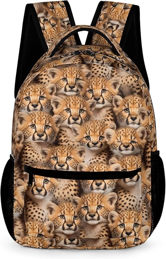 Leopard School Backpack for Kids Girls Boys, 16 Inch Cheetah Bookbag, School Backpack for Students Children