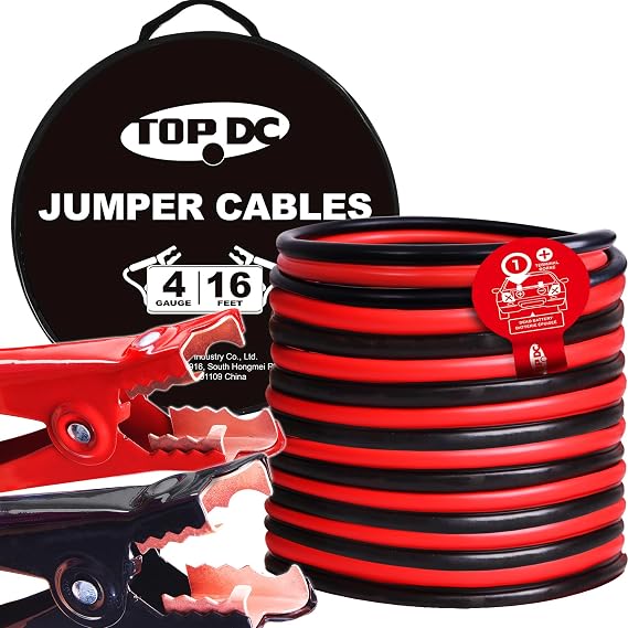 TOPDC 4 Gauge 16 Feet Heavy Duty Jumper Cables for Car, SUV and Truck