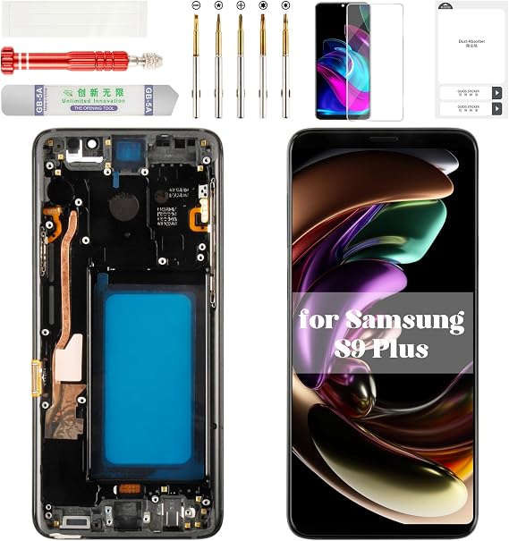 Samsung S9 Plus用TFT Samsung Galaxy S9 Plus用スクリーン液晶タッチデジタイザスクリーン交換 Samsung S9 Plusディスプレイ修理フレームSM-G965ブラック