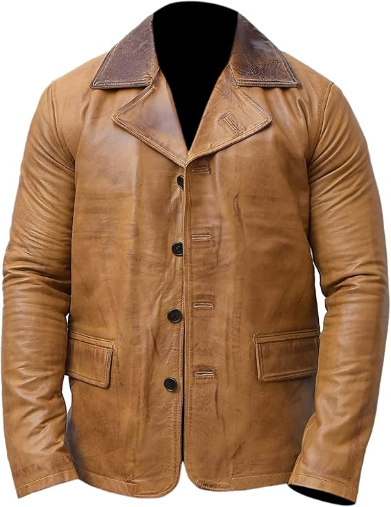 Men's Tan Brown Real Leather Coat Jacket