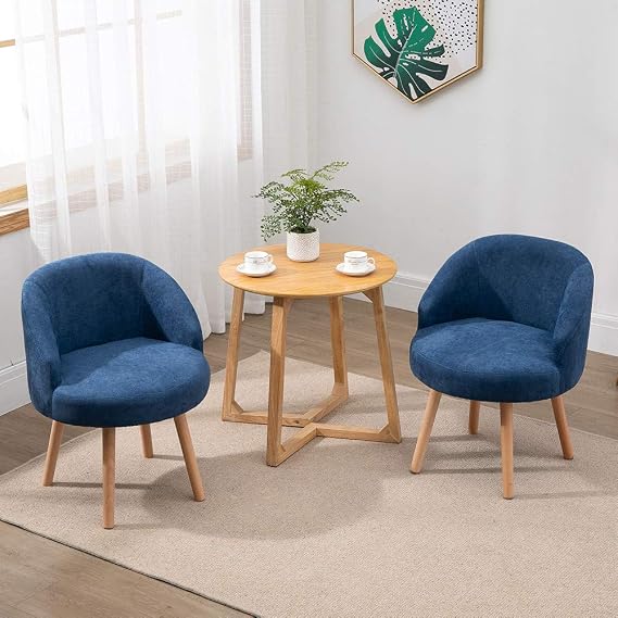 Linen Fabric Tub Chairs Set of 2, Lounge Armchair for Small Spaces, Bucket Armchairs for Living Room Cafe, Sofa Side Occasional Chair, Small Bedroom Chairs (Blue)