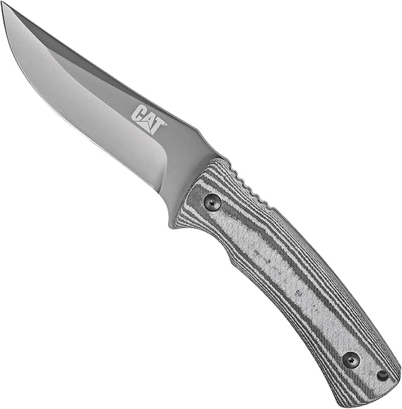 Cat 9-Inch Drop-Point Fixed Blade Knife with 7Cr17MoV Stainless Steel Blade, Micarta Handle, and Nylon Sheath Heavy Duty, Comfortable Grip for Cutting - 980013