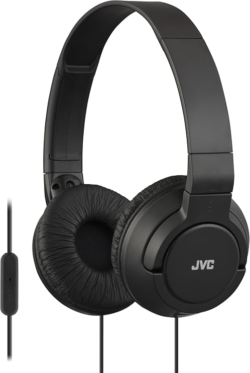 JVC Lightweight Flat Foldable On Ear Colorful Lightweight Foldable Headband with Mic, Black (HASR185B)