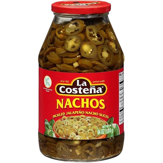 La Costena Nachos Sliced Pickled Jalapeno Peppers 1 Glass Jar 4 LBS/64oz Each