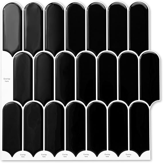 Art3dwallpanels Peel and Stick Backsplash Tile, Black | 10 Sheets, 12 x 12 Inch, 3D PVC Self Adhesive, for Kitchen Bathroom Laundry Room