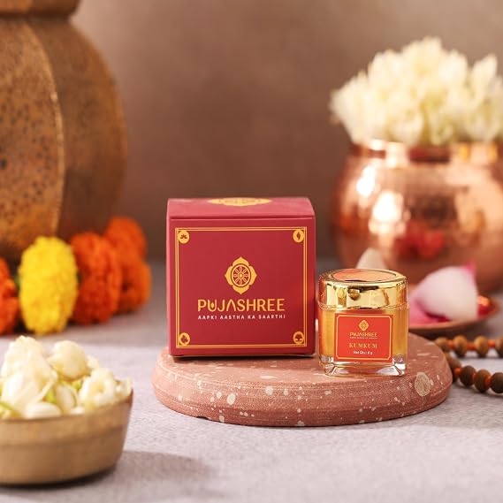 PUJASHREE Kumkum, Puja-Grade Red Kumkum Powder, Pure Tilak Samagri for Daily Pooja, Festivals, Aarti & Rituals, Natural and Chemical-Free, 8gm