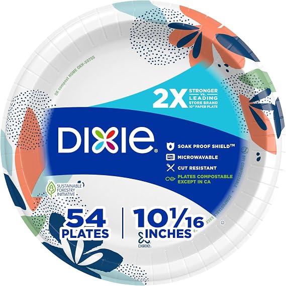 Dixie Disposable Large Paper Plates 10 Inch, 54 Count, Heavy Duty