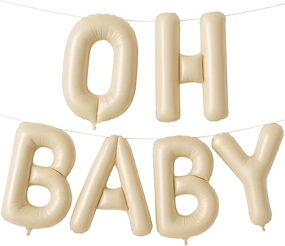 40 Inches XL Baby Shower Decoration, Oh Baby Letter Balloons, Baby Shower and Gender Reveal Party (Cream)