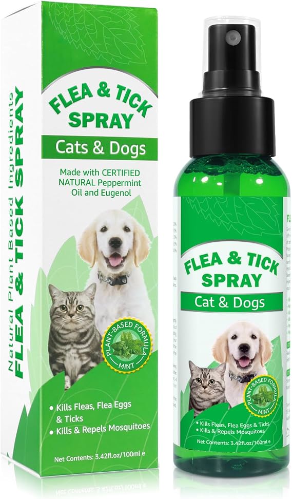Flea & Tick Spray for Cats and Dogs – Made with Natural Peppermint Oil & Eugenol 100ml (3.38 fl oz)