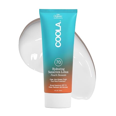 COOLA Hydrating SPF 70 Sunscreen Lotion, Peach Blossom Scented, 5 oz