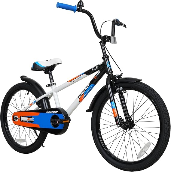 WEIZE Kids Bike, 20 Inch Children Bicycle for Boys & Girls Ages 6-12 Years Old, Rider Height 48-62 Inch, Adjustable Seat & Handlebars, Coaster Brake,Whiteblack