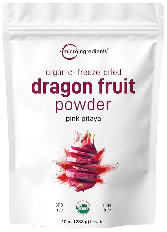 Micro Ingredients Organic Dragon Fruit Powder, 10oz | Natural Fruit Flavor | Freeze-Dried Pink Pitaya Source | No Sugar & Additives | Great for Drinks, Smoothie, Beverages | Non-GMO & Vegan Friendly